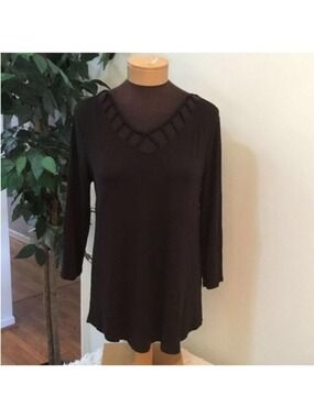Maurices 24/7 Collection Black Strappy Neck Long Sleeve Tunic Top NWT Size M